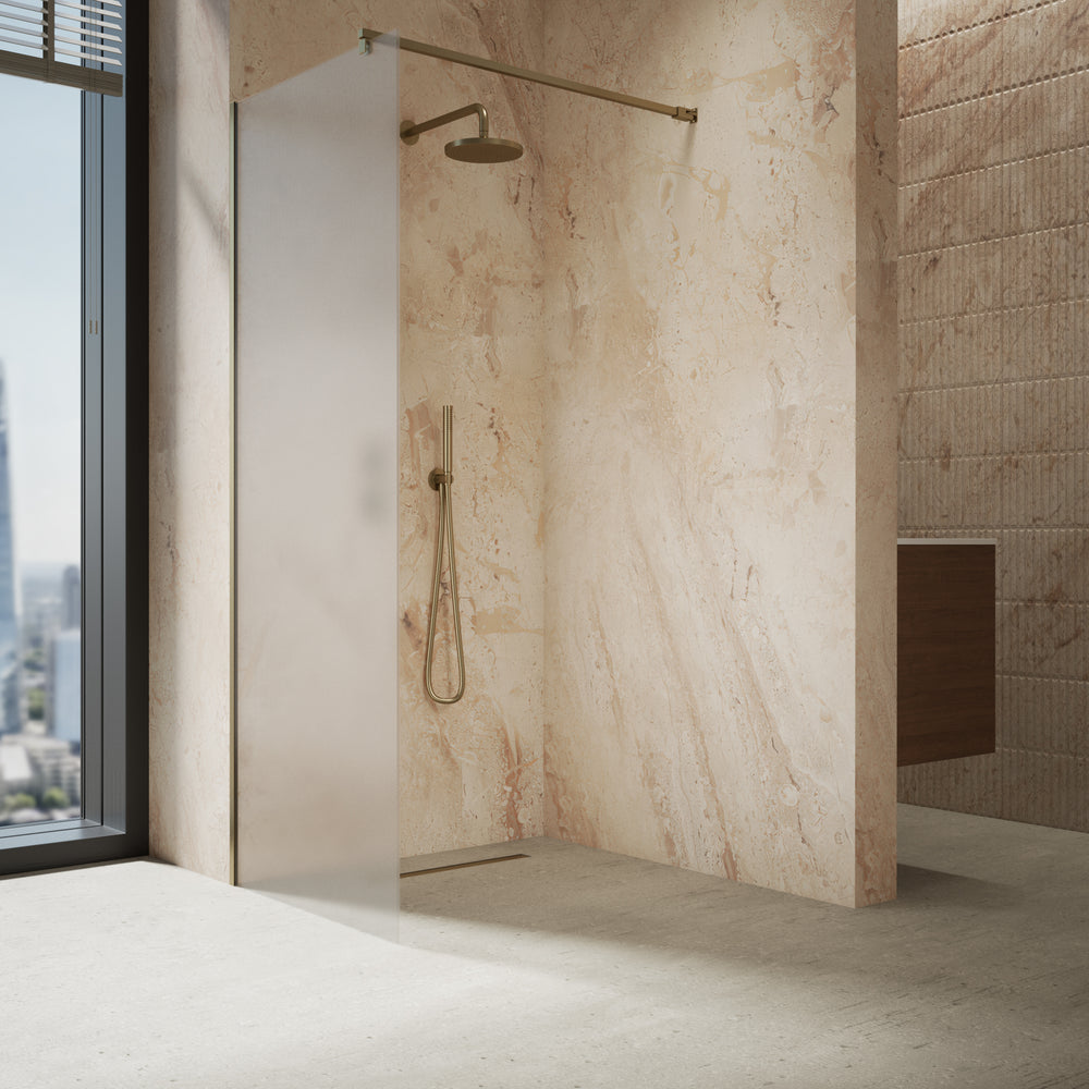 Roman Haven Select Fluted Wet Room Panel With Stabilising Bar - Brushed Brass - 800mm