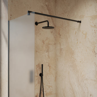 Roman Haven Select Fluted Wet Room Panel With Stabilising Bar - Matt Black - 800mm