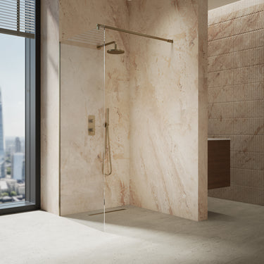 Roman Haven Select Wet Room Panel with With  Stabilising Bar - Brushed Brass - 900mm