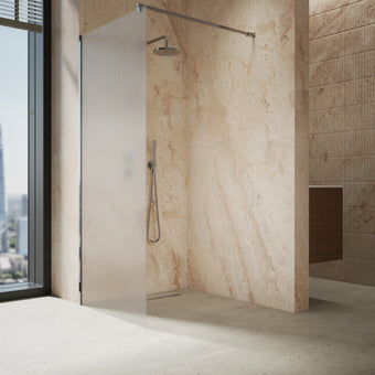 Roman Haven Select Fluted Wet Room Panel With Stabilising Bar - Chrome - 900mm