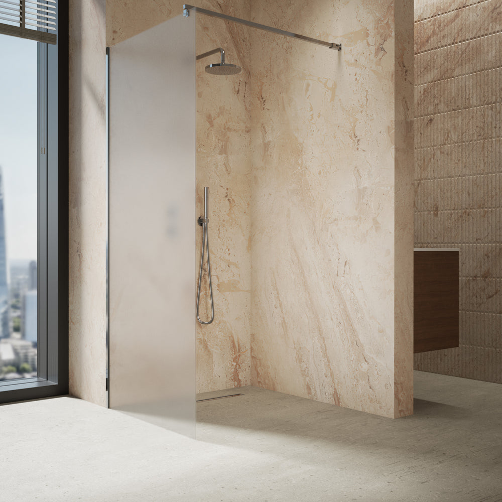 Roman Haven Select Fluted Wet Room Panel With Stabilising Bar - Chrome - 900mm