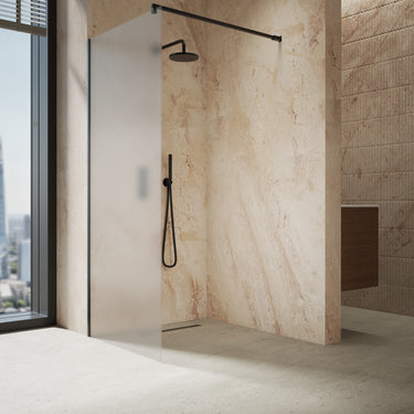 Roman Haven Select Fluted Wet Room Panel With Stabilising Bar - Matt Black - 900mm