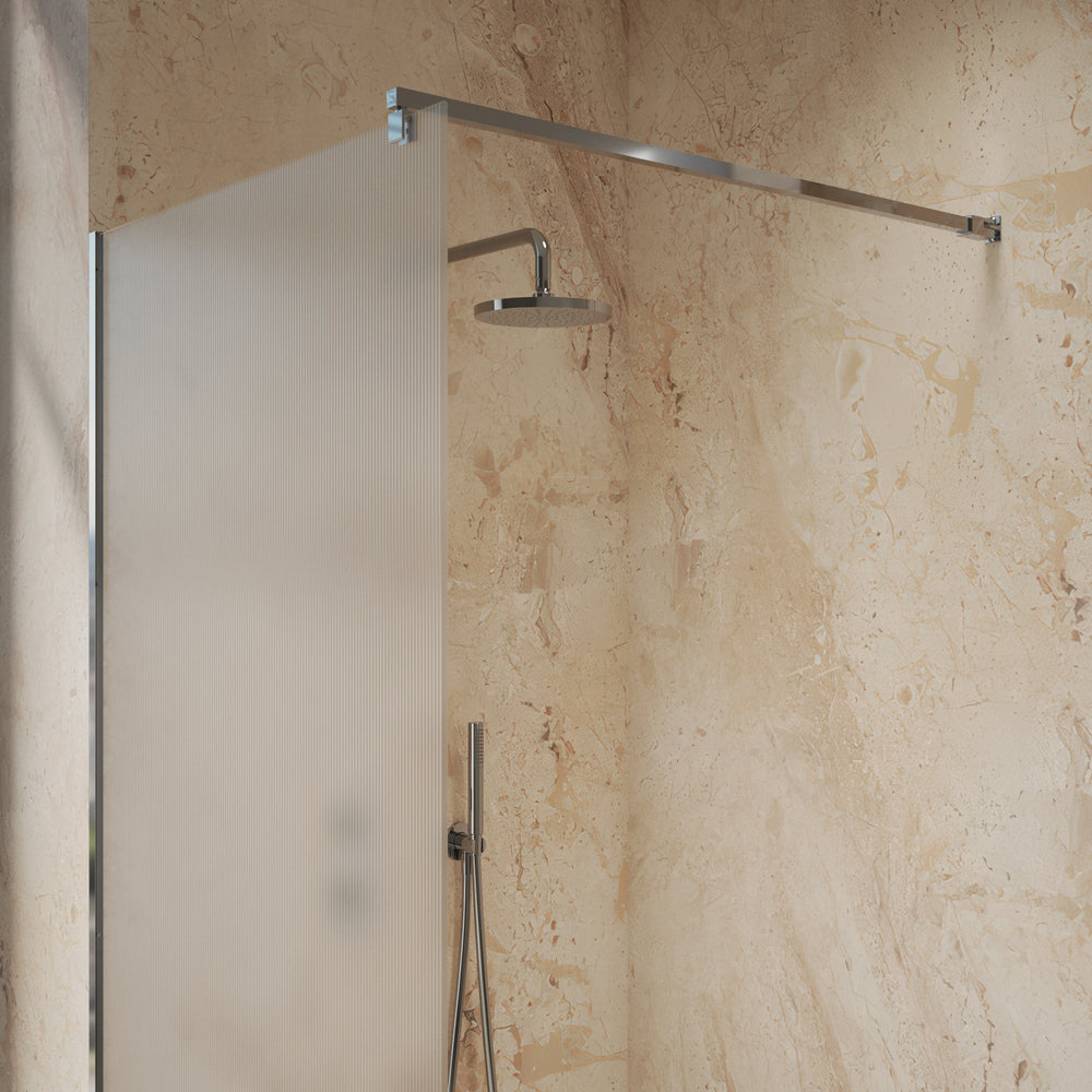Roman Haven Select Fluted Wet Room Panel With Stabilising Bar - Chrome - 900mm
