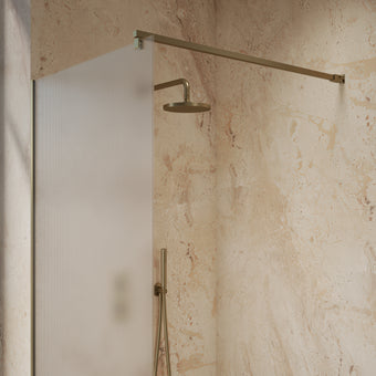Roman Haven Select Fluted Wet Room Panel With Stabilising Bar - Brushed Brass - 900mm