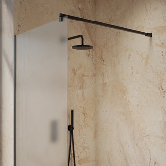 Roman Haven Select Fluted Wet Room Panel With Stabilising Bar - Matt Black - 900mm