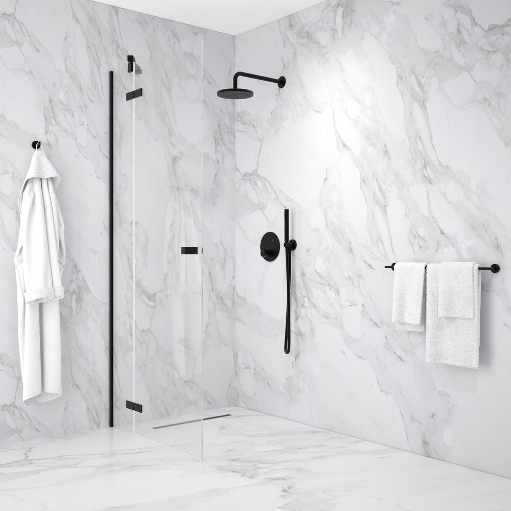 Hinged Shower Door - Matt Black 900mm