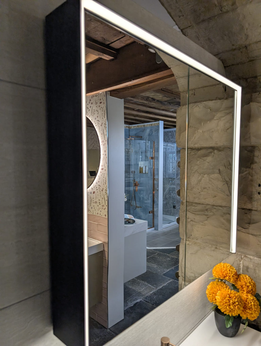 Fiano Steam-Free Modern Mirror Cabinet 800 x 700mm - Matt Black