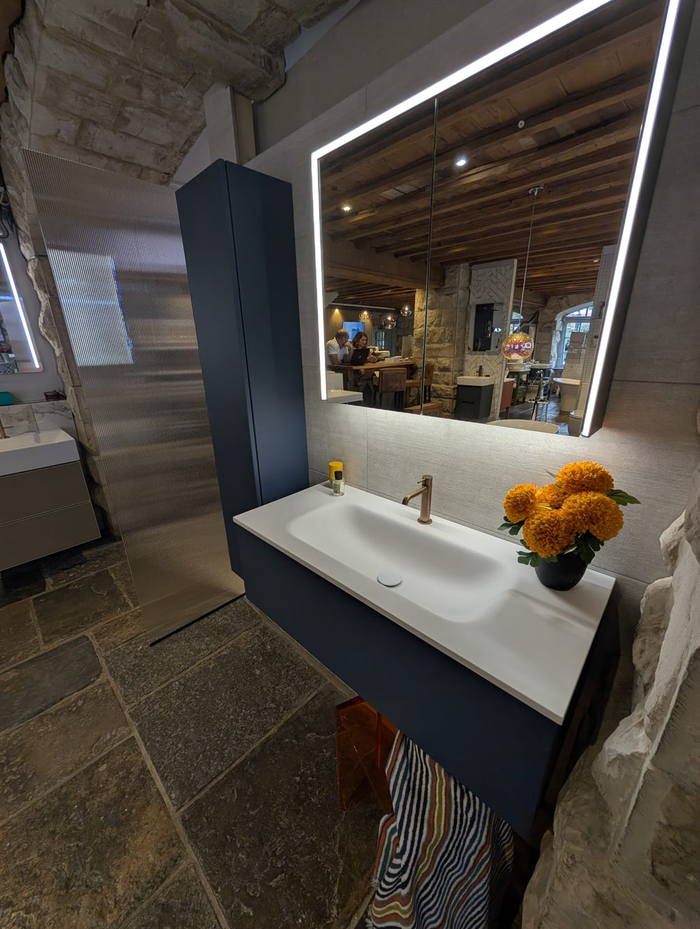 Fiano Steam-Free Modern Mirror Cabinet 800 x 700mm - Matt Black