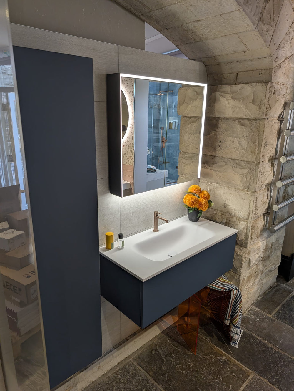 Fiano Steam-Free Modern Mirror Cabinet 800 x 700mm - Matt Black