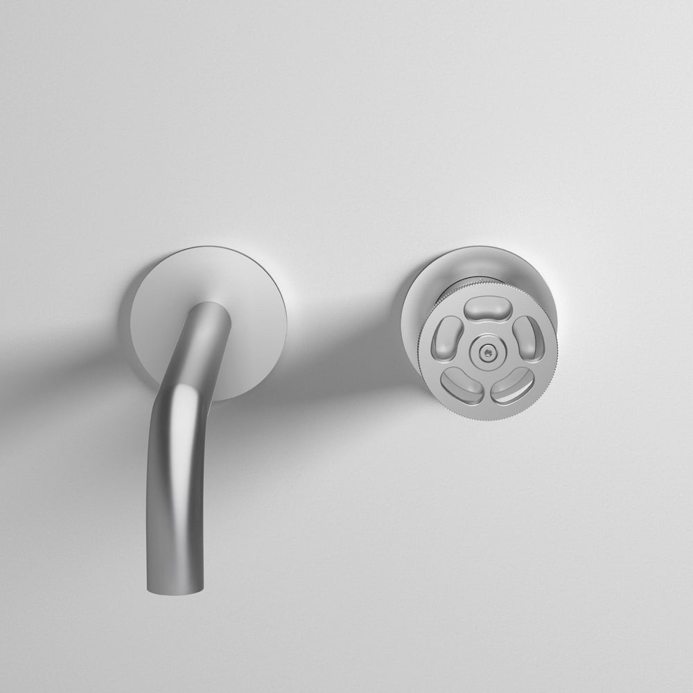 Industrial Progressive 2-Hole Wall Mounted Basin Mixer - Brushed Steel