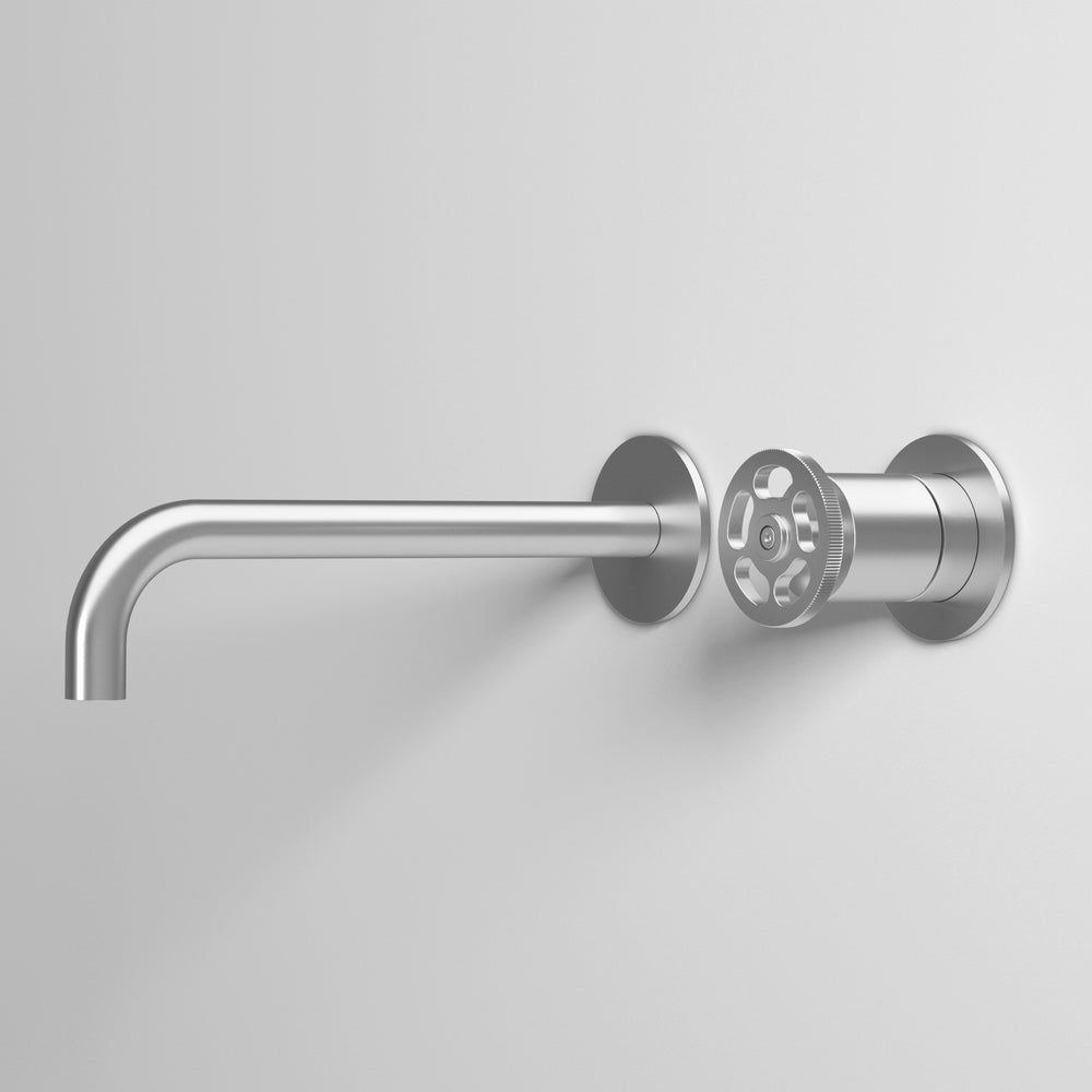Industrial Progressive 2-Hole Wall Mounted Basin Mixer - Brushed Steel