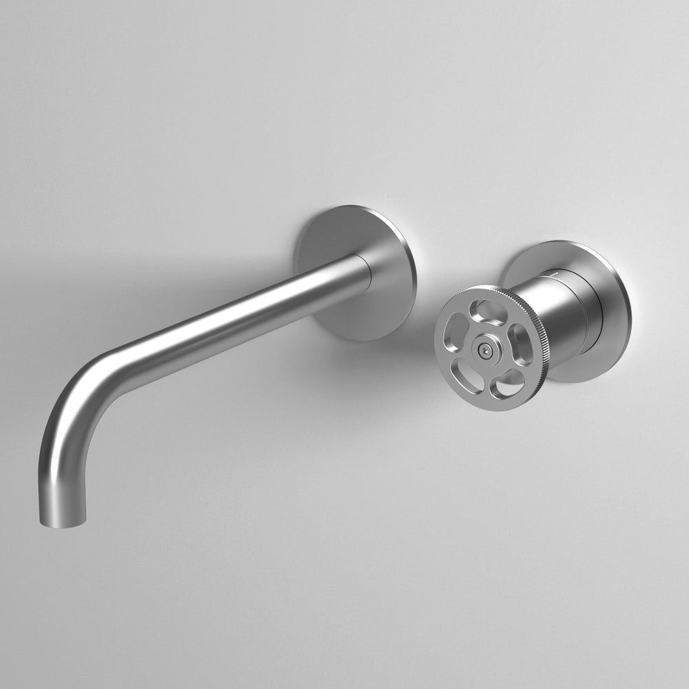 Industrial Progressive 2-Hole Wall Mounted Basin Mixer - Brushed Steel