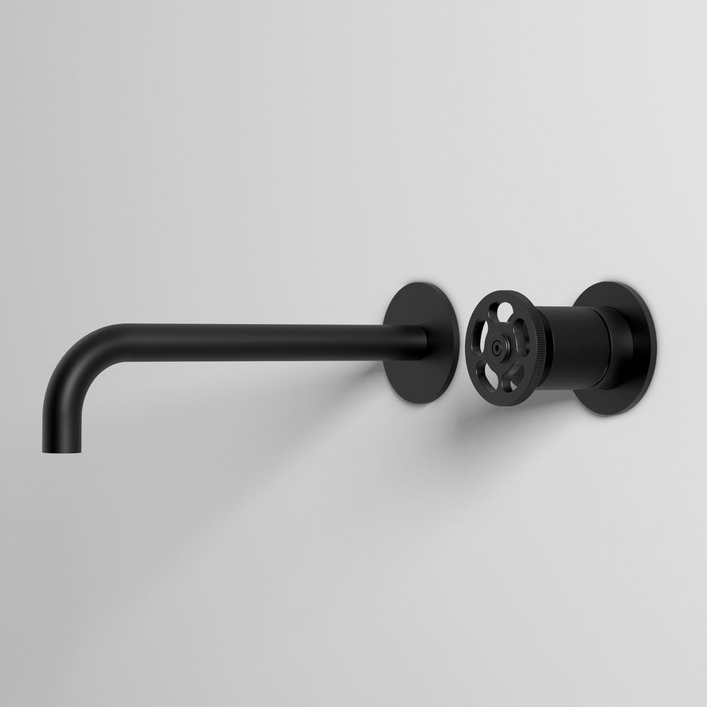Industrial Progressive 2-Hole Wall Mounted Basin Mixer - Matt Black