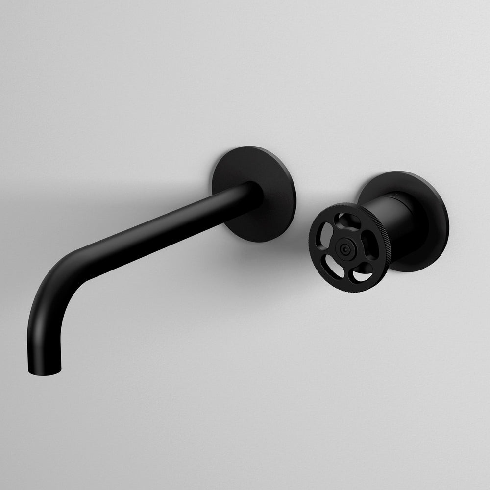 Industrial Progressive 2-Hole Wall Mounted Basin Mixer - Matt Black