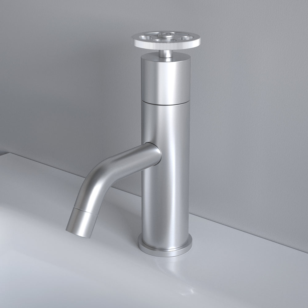 Industrial Progressive Basin Mixer Tap - Brushed Steel