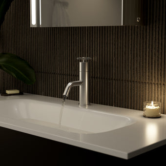 Industrial Progressive Basin Mixer Tap - Brushed Steel