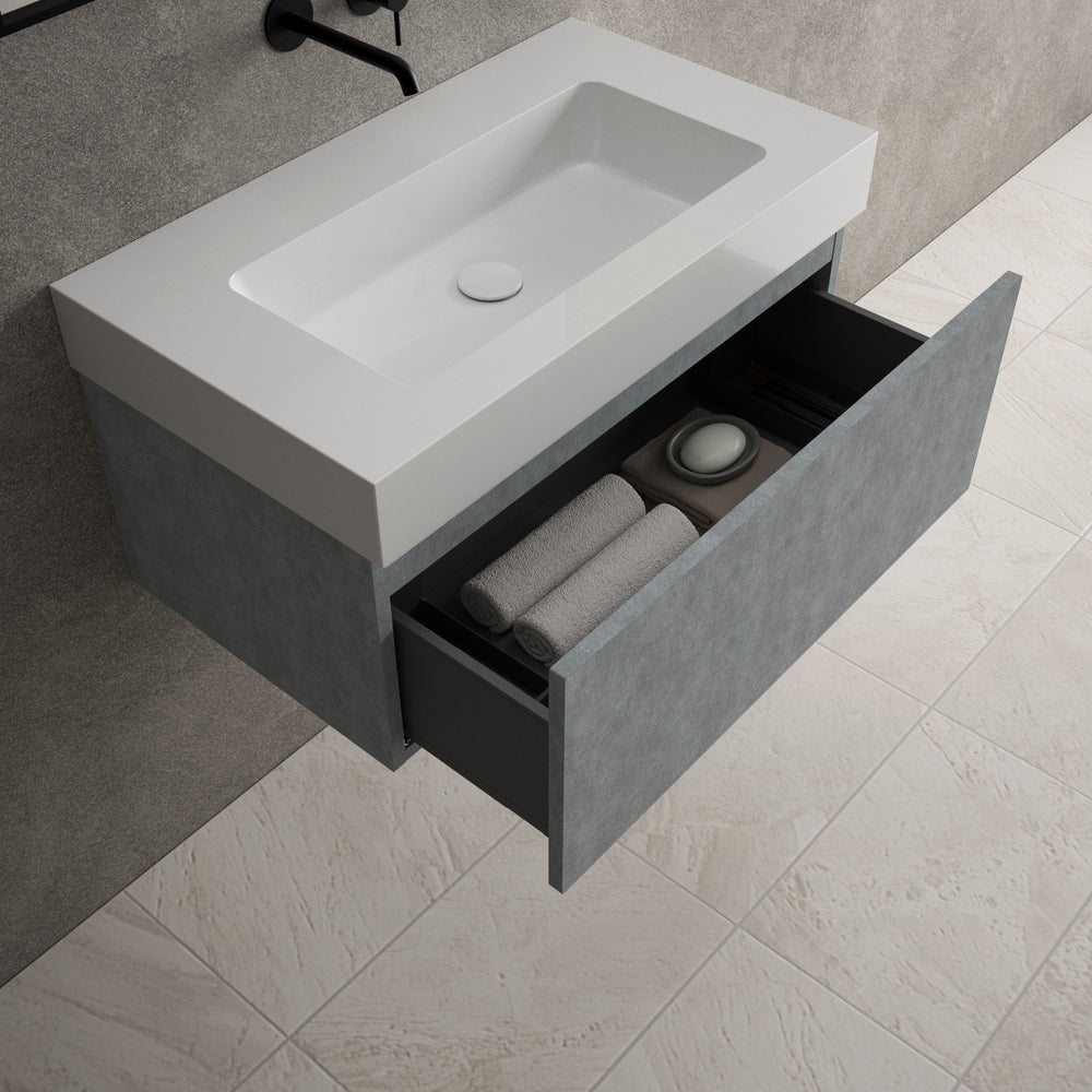 Raffinata One Drawer Vanity Unit With Beyondstone BLOC Basin - Light Concrete 800mm