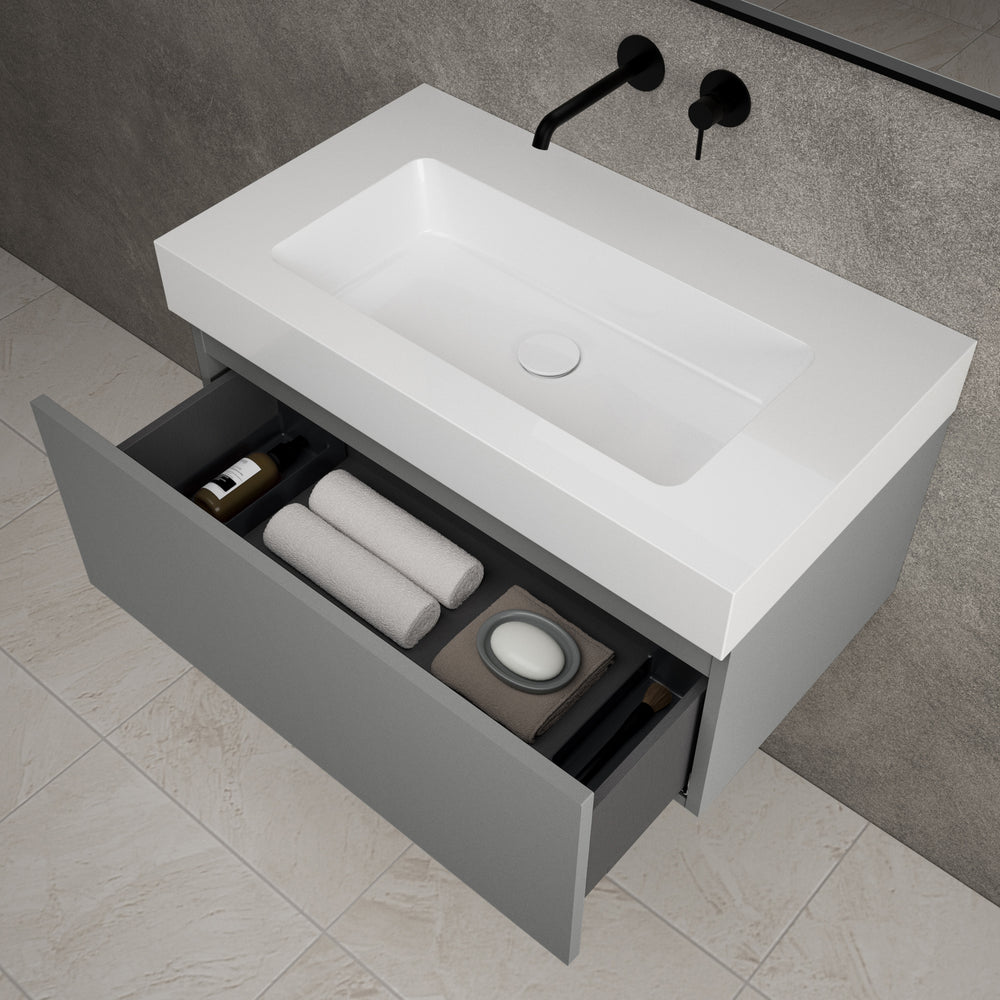 Raffinata One Drawer Vanity Unit With Beyondstone BLOC Basin - Matt Dust 800mm