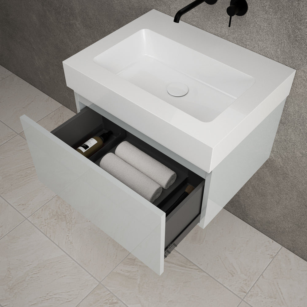 Raffinata One Drawer Vanity Unit  With Beyondstone BLOC Basin - Gloss Dove 600mm