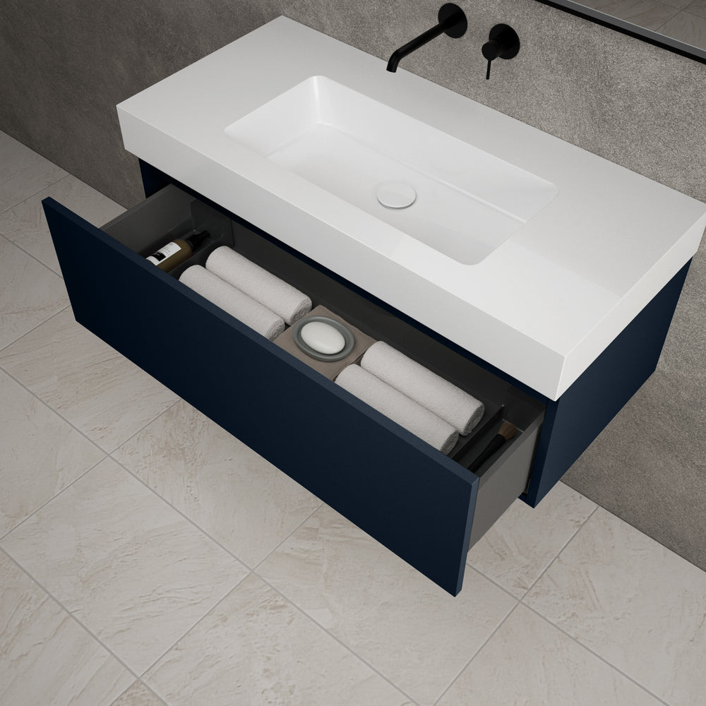 Raffinata One Drawer Vanity Unit With Beyondstone BLOC Basin - Matt Indigo 1000mm