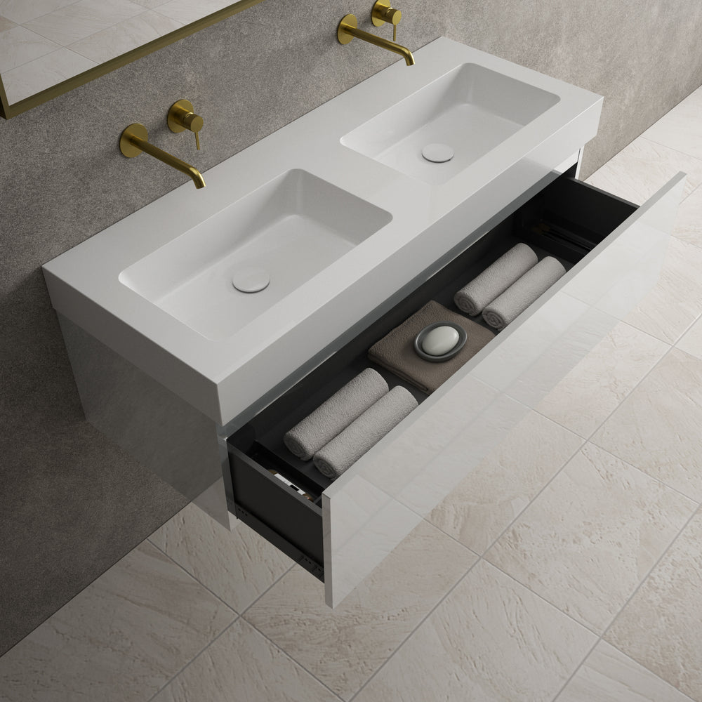 Raffinata One Drawer Vanity Unit With Beyondstone Double BLOC Basin - Gloss Dove 1200mm