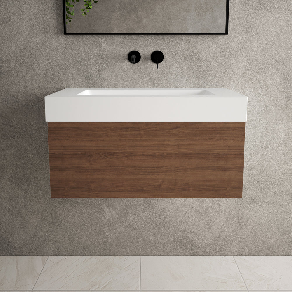 Raffinata One Drawer Vanity Unit With Beyondstone BLOC Basin - Walnut 800mm image
