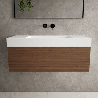 Raffinata One Drawer Vanity Unit With Beyondstone BLOC Basin - Walnut 1000mm