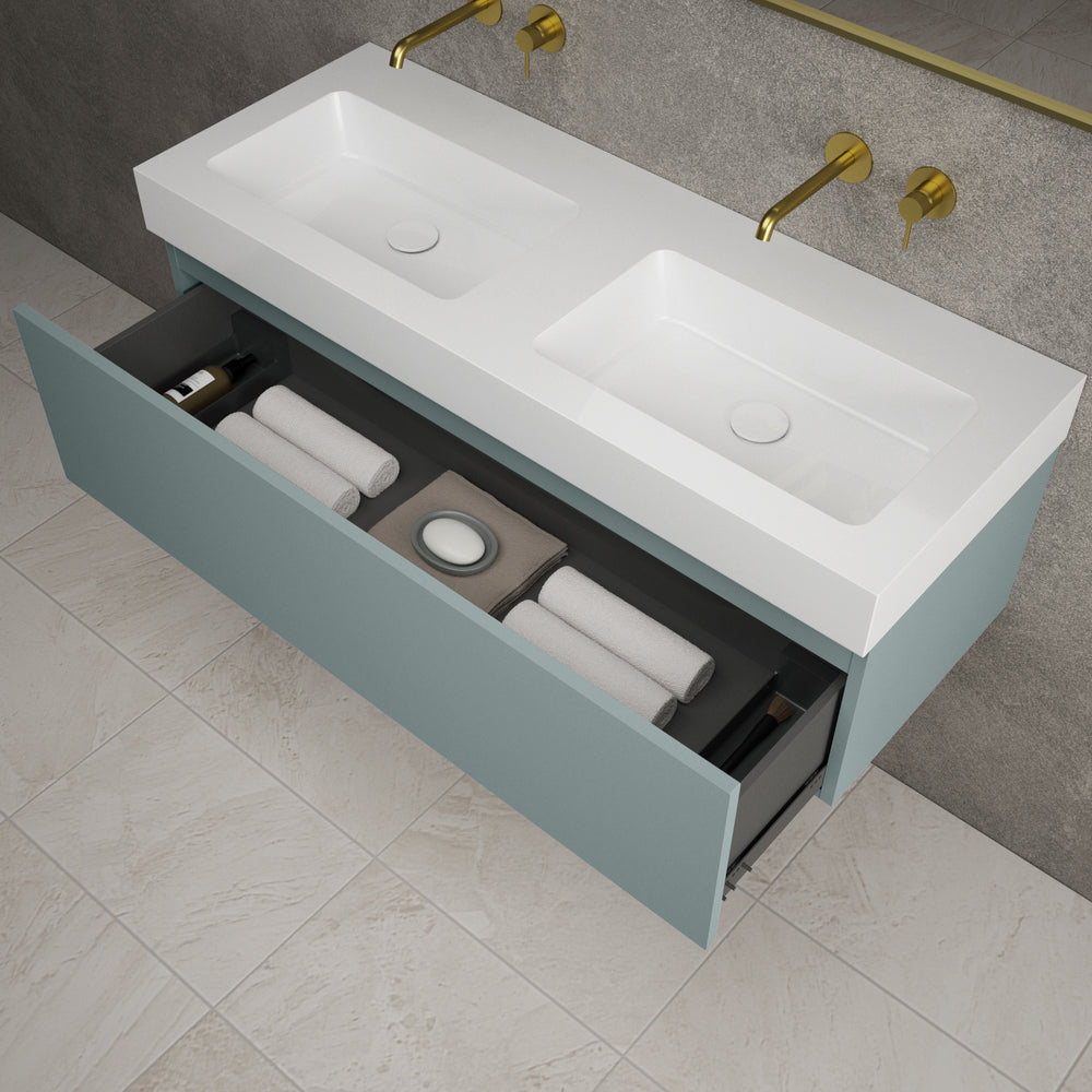 Raffinata One Drawer Vanity Unit With Beyondstone Double BLOC Basin - Matt Fjord 1200mm