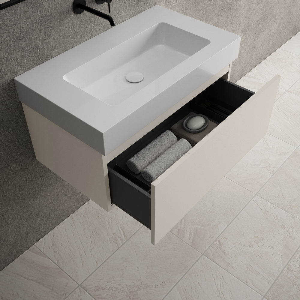 Raffinata One Drawer Vanity Unit With Beyondstone BLOC Basin - Matt Cashmere 800mm