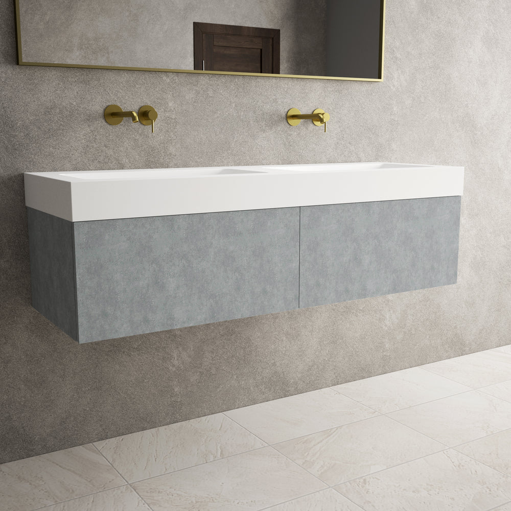 Raffinata Two Drawer Vanity Unit With Beyondstone BLOC Double Basin - Light Concrete 1400mm