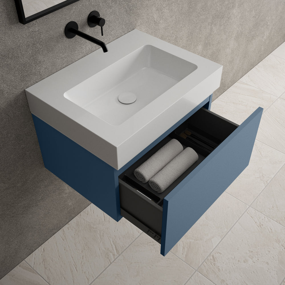 Raffinata One Drawer Vanity Unit  With Beyondstone BLOC Basin - Matt Navy 600mm