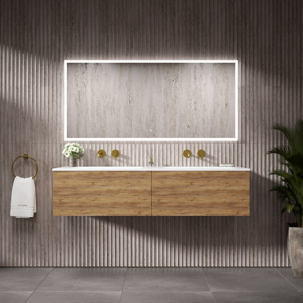 Raffinata Two Drawer Vanity Unit With Beyondstone Double Basin - Oak 1400mm