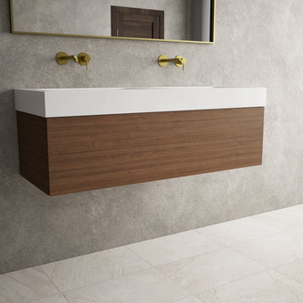 Raffinata One Drawer Vanity Unit With Beyondstone Double BLOC Basin - Walnut 1200mm
