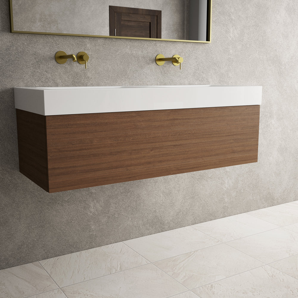 Raffinata One Drawer Vanity Unit With Beyondstone Double BLOC Basin - Walnut 1200mm