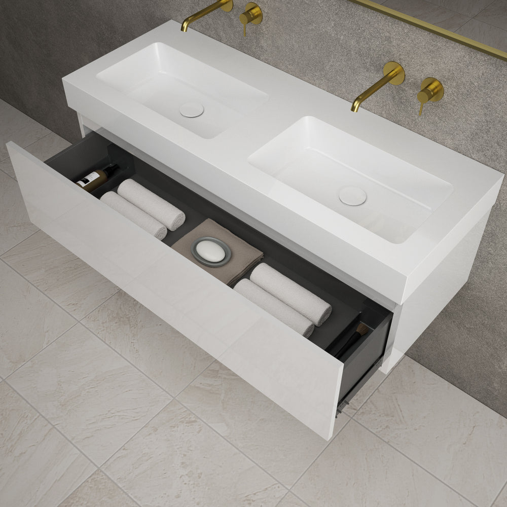 Raffinata One Drawer Vanity Unit With Beyondstone Double BLOC Basin - Gloss White 1200mm