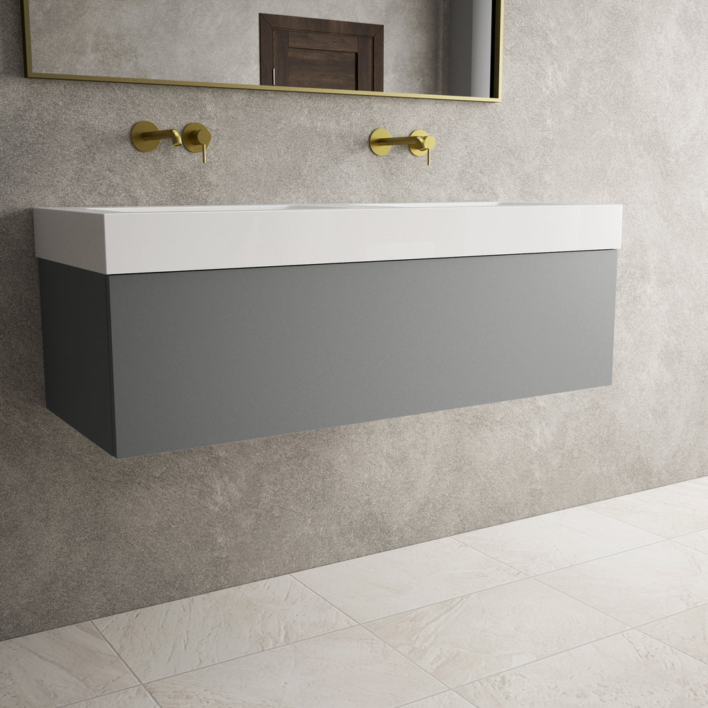 Raffinata One Drawer Vanity Unit With Beyondstone Double BLOC Basin - Matt Dust 1200mm