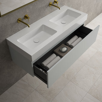 Raffinata One Drawer Vanity Unit With Beyondstone Double BLOC Basin - Matt Dove 1200mm
