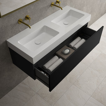Raffinata One Drawer Vanity Unit With Beyondstone Double BLOC Basin - Matt Black 1200mm