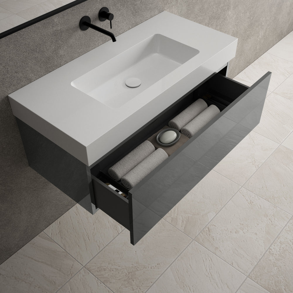 Raffinata One Drawer Vanity Unit With Beyondstone BLOC Basin - Gloss Dust 1000mm