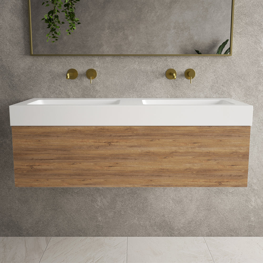 Raffinata One Drawer Vanity Unit With Beyondstone Double BLOC Basin - Oak 1200mm