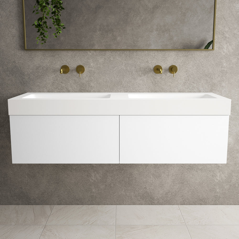 Raffinata Two Drawer Vanity Unit With Beyondstone BLOC Double Basin - Matt White 1400mm image