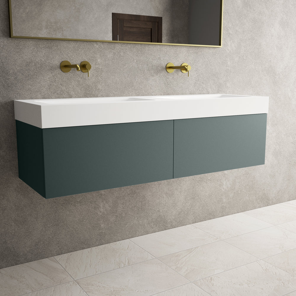 Raffinata Two Drawer Vanity Unit With Beyondstone BLOC Double Basin - Matt Dark Green 1400mm
