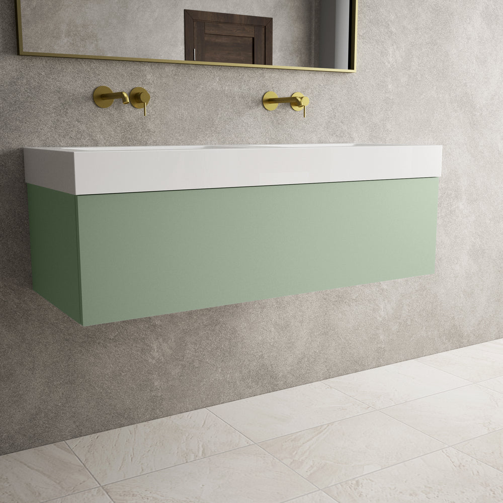 Raffinata One Drawer Vanity Unit With Beyondstone Double BLOC Basin - Matt Light Green 1200mm