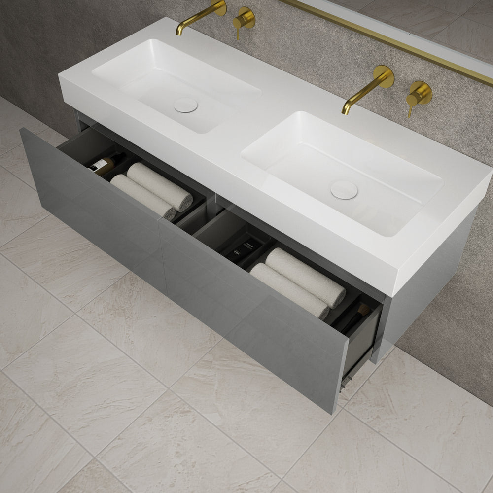Raffinata Two Drawer Vanity Unit  With Beyondstone BLOC Double Basin - Gloss Dust 1200mm