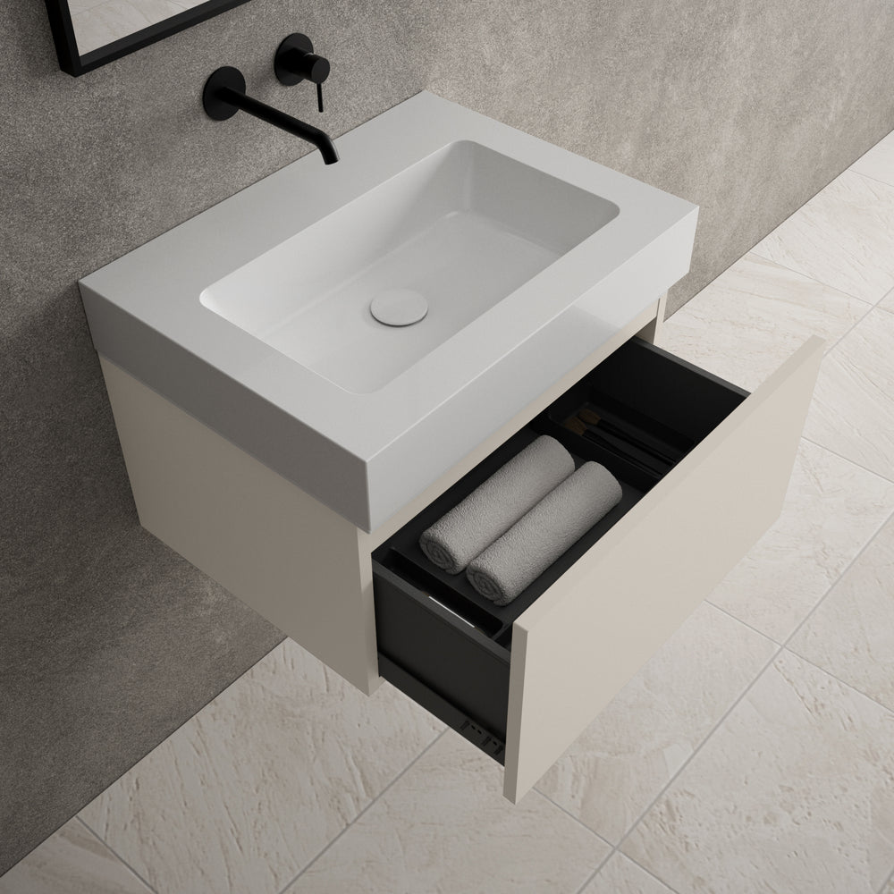 Raffinata One Drawer Vanity Unit  With Beyondstone BLOC Basin - Matt Cashmere 600mm