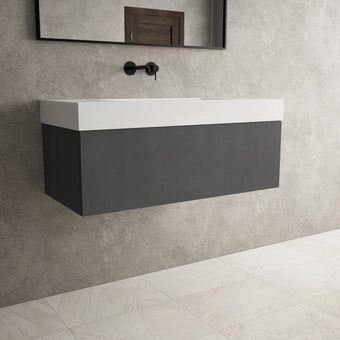 Raffinata One Drawer Vanity Unit With Beyondstone BLOC Basin - Dark Concrete 1000mm