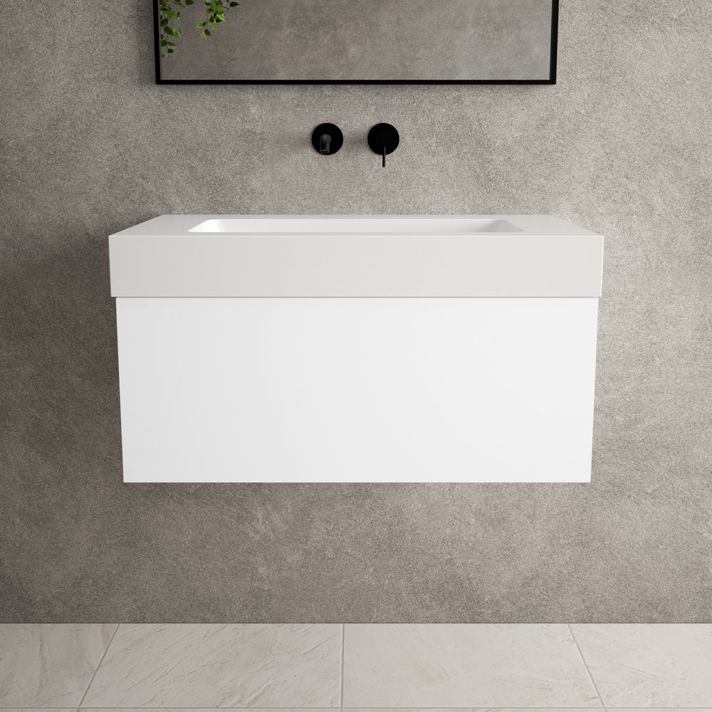 Raffinata One Drawer Vanity Unit With Beyondstone BLOC Basin - Matt White 800mm image