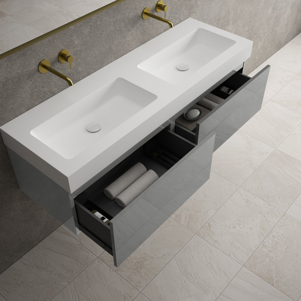 Raffinata Two Drawer Vanity Unit With Beyondstone BLOC Double Basin - Gloss Dust 1400mm