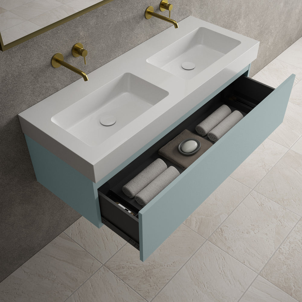 Raffinata One Drawer Vanity Unit With Beyondstone Double BLOC Basin - Matt Fjord 1200mm