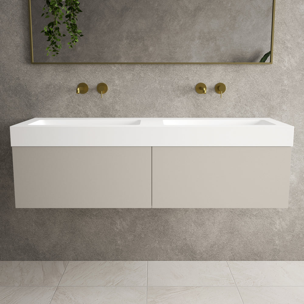 Raffinata Two Drawer Vanity Unit With Beyondstone BLOC Double Basin - Matt Cashmere 1400mm image